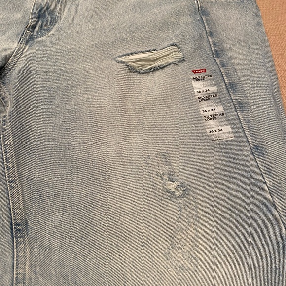 Levis Silver Tab Jeans 36x34 Loose Distressed Tapered Leg Denim Cotton -NWT - Picture 5 of 13
